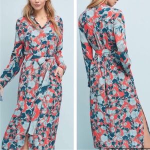 Blank London Tirana Floral Maxi Dress Sz XS Petite Blue Orange Belted Anthro